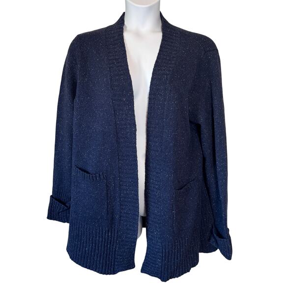 Lane Bryant Blue Speckled Open Front Cardigan 18/20 EUC Grandpa Boho Pockets - Picture 1 of 7